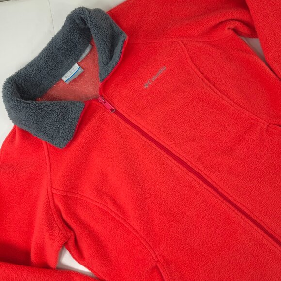 COLUMBIA Omni Heat Women’s SZ MEDIUM Thermal Fleece Full Zip Up Jacket Coral Red - Picture 6 of 16
